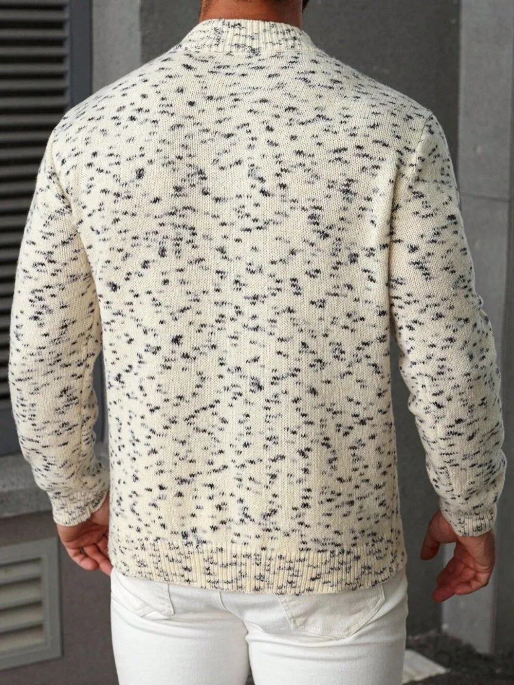Multicolor Men's Stand Collar Rib-Knit Drop Sleeve Sweater